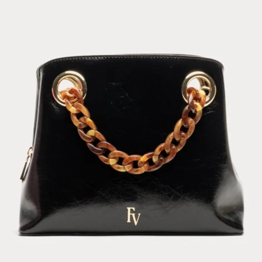 Frances Valentine Black and Gold Shoulder Bag with Chunky Chain